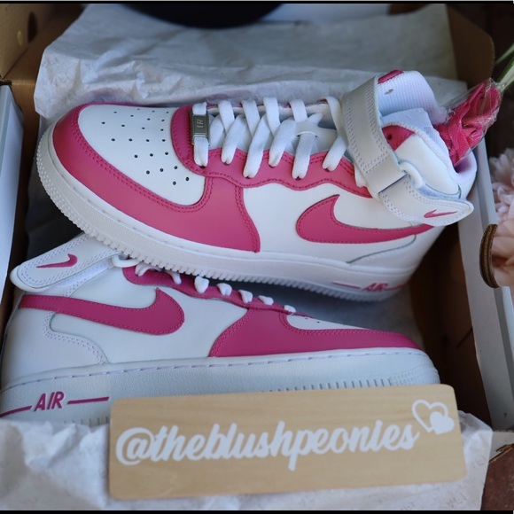 Custom Nike Air Force One Mid Berry Pink / Custom Painted Air Force 1 - Picture 2 of 8
